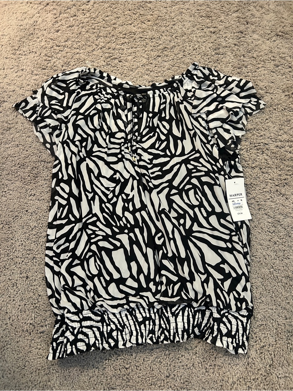 Harper Black and White Abstract Zebra-Print Blouse